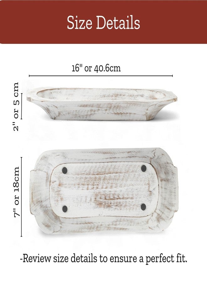 Mie Creations 16'' Large Wooden Dough Bowl for Decor, Farmhouse Decorative Centerpiece Oval Dough Bowls for Table | Handmade Long Wood Bowl, Thanksgiving Christmas Dining Decorations-Shabby Chic White - Image 5